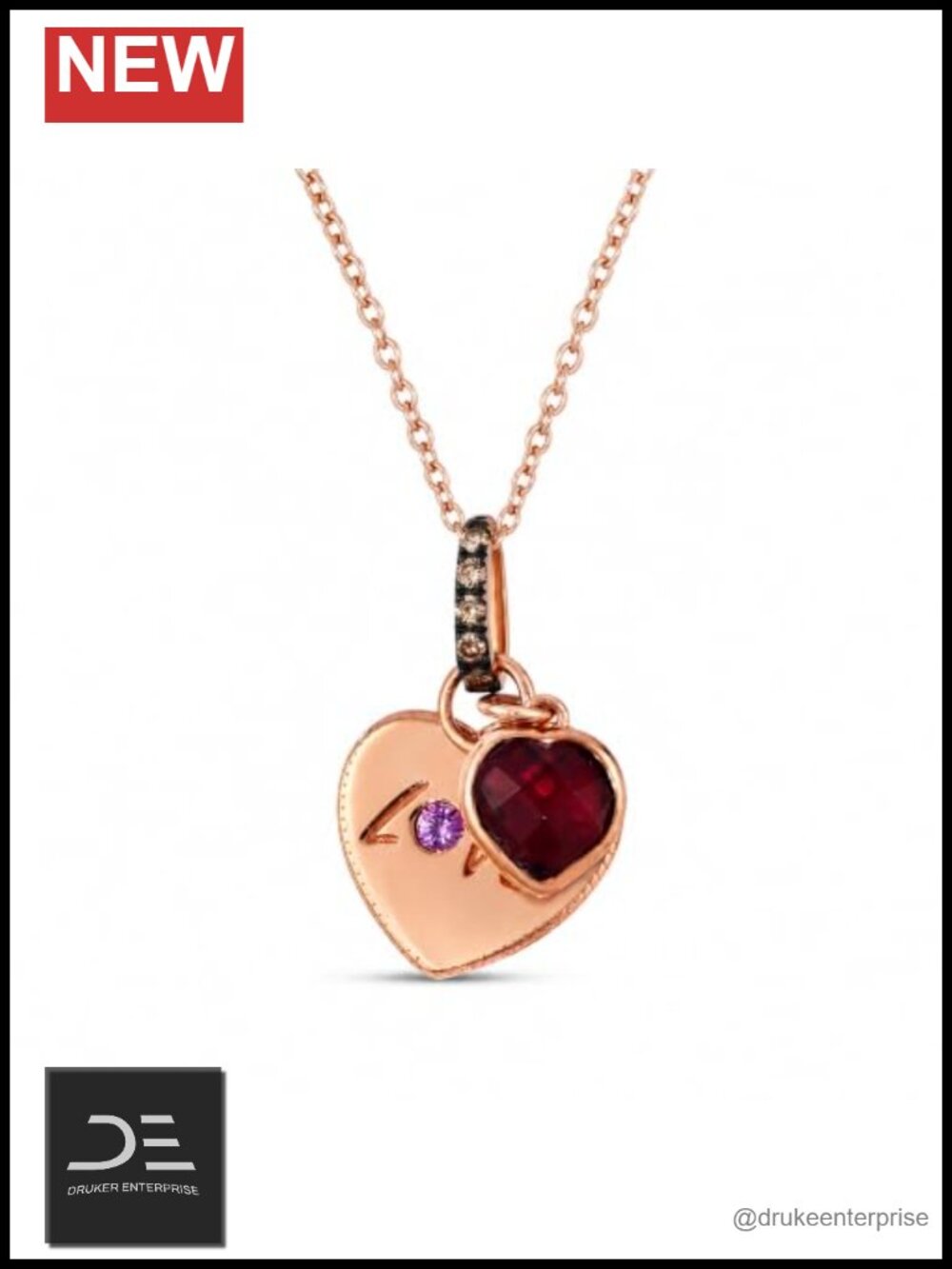 1/20 Carat Chocolate Diamond Two Hearts Pendant Necklace 14K Rose Gold